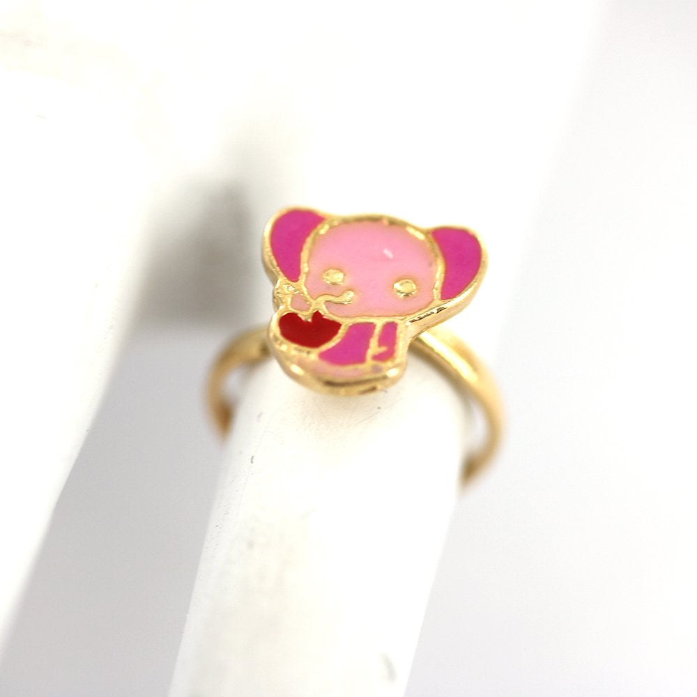 Anillo Ajustable Niño Elefante Rosa Baño Oro R0024