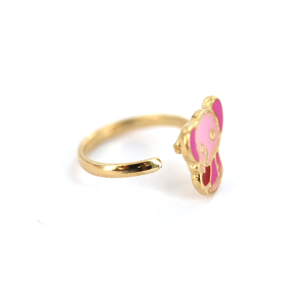 Anillo Ajustable Niño Elefante Rosa Baño Oro R0024