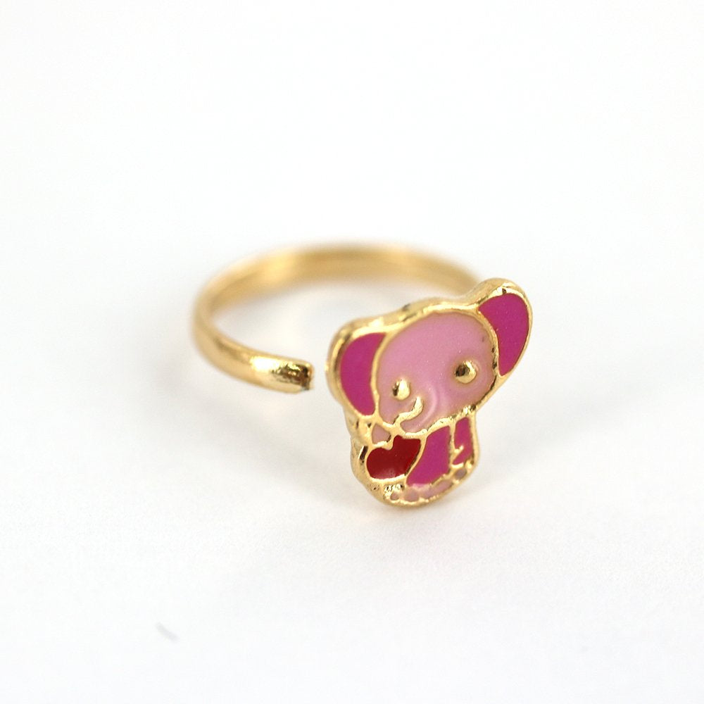 Anillo Ajustable Niño Elefante Rosa Baño Oro R0024