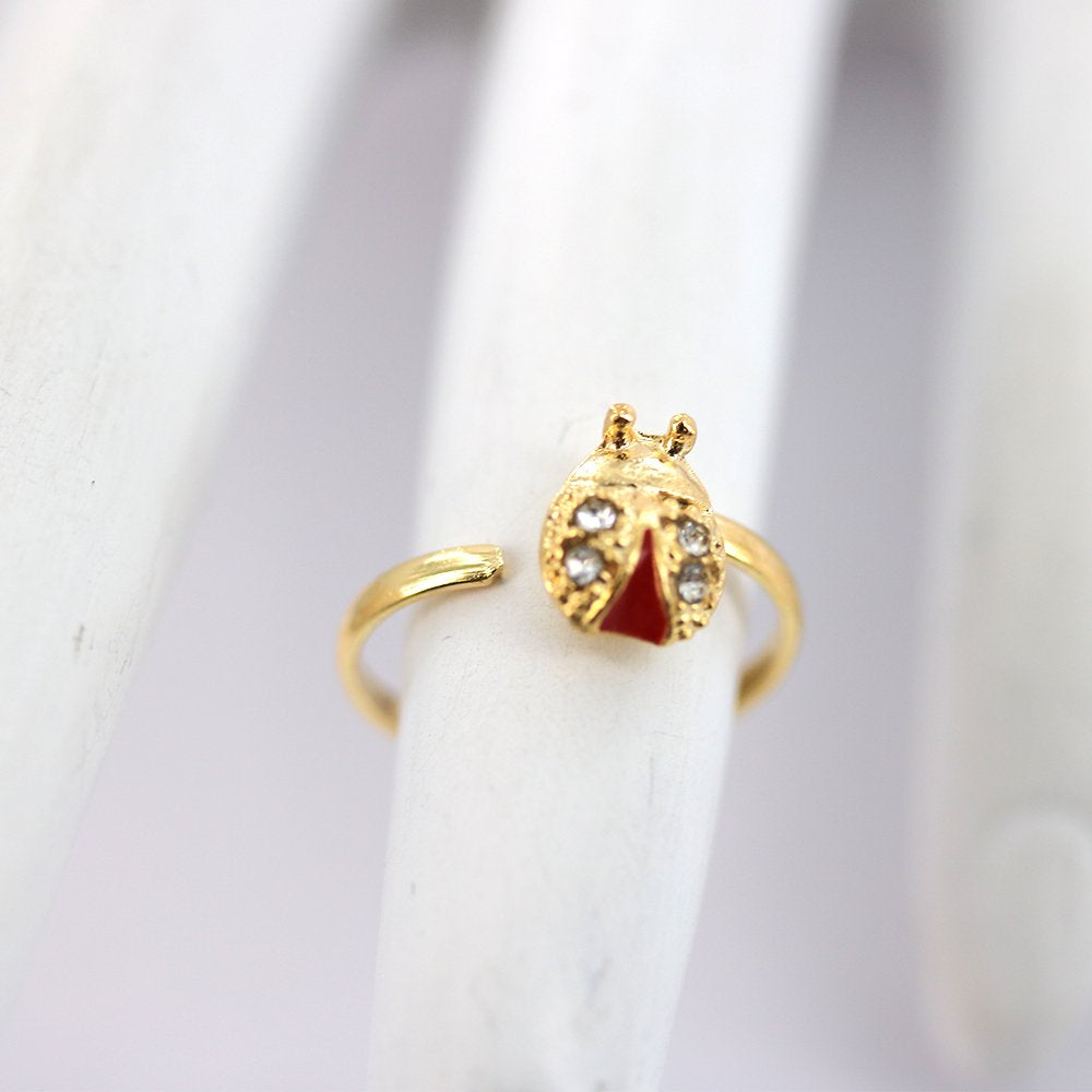 Anillo ajustable Lady Bug Kid con piedra chapada en oro R0025