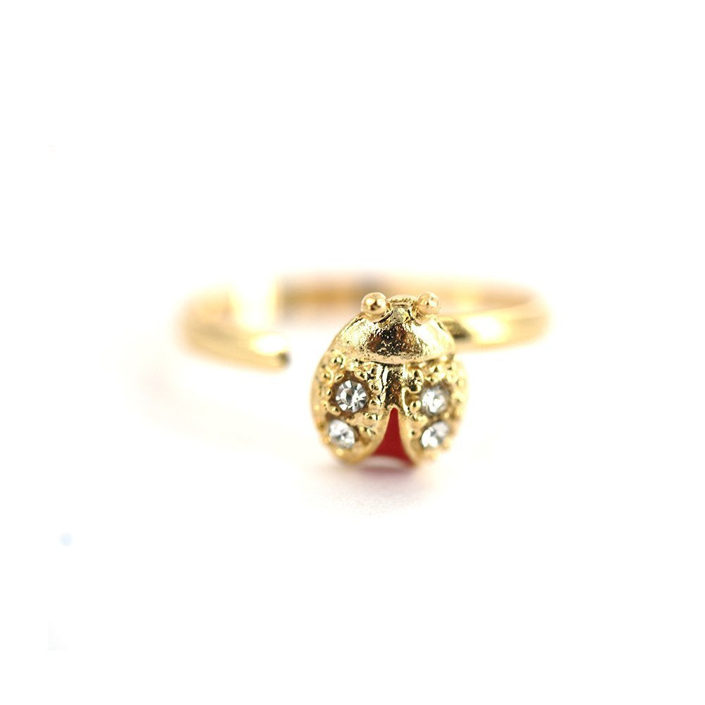 Anillo ajustable Lady Bug Kid con piedra chapada en oro R0025