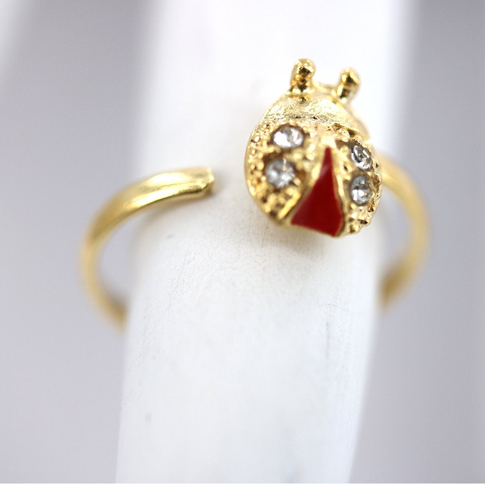 Anillo ajustable Lady Bug Kid con piedra chapada en oro R0025