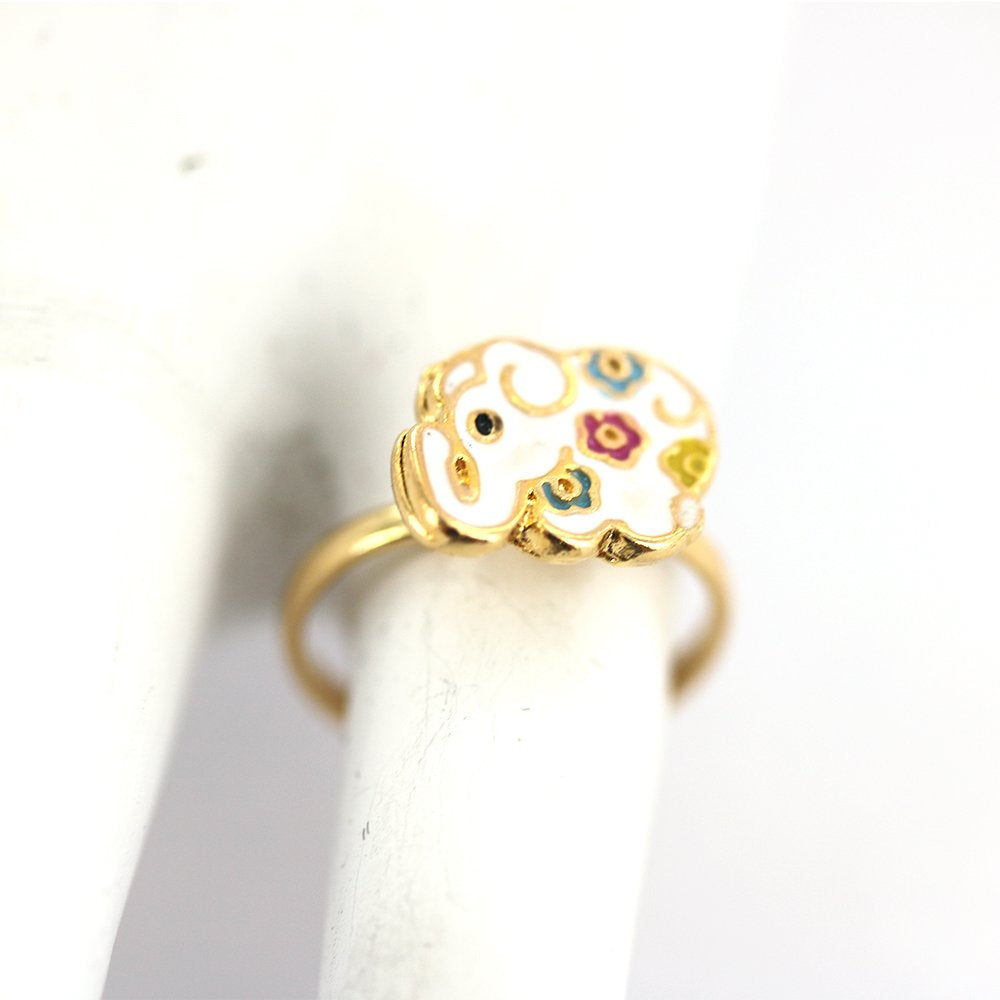 Gold Plated White Elephant Kid Adjustable Ring R0035