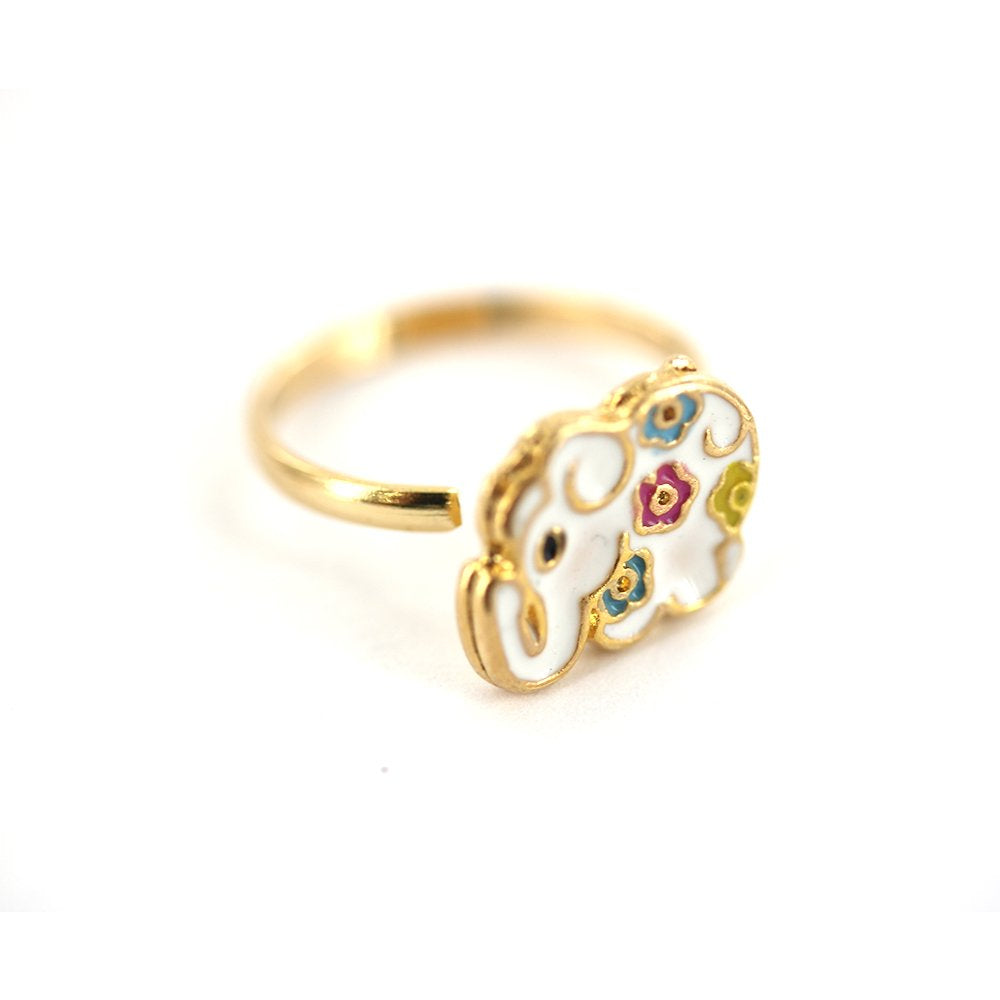 Gold Plated White Elephant Kid Adjustable Ring R0035