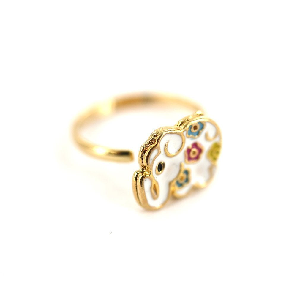 Gold Plated White Elephant Kid Adjustable Ring R0035