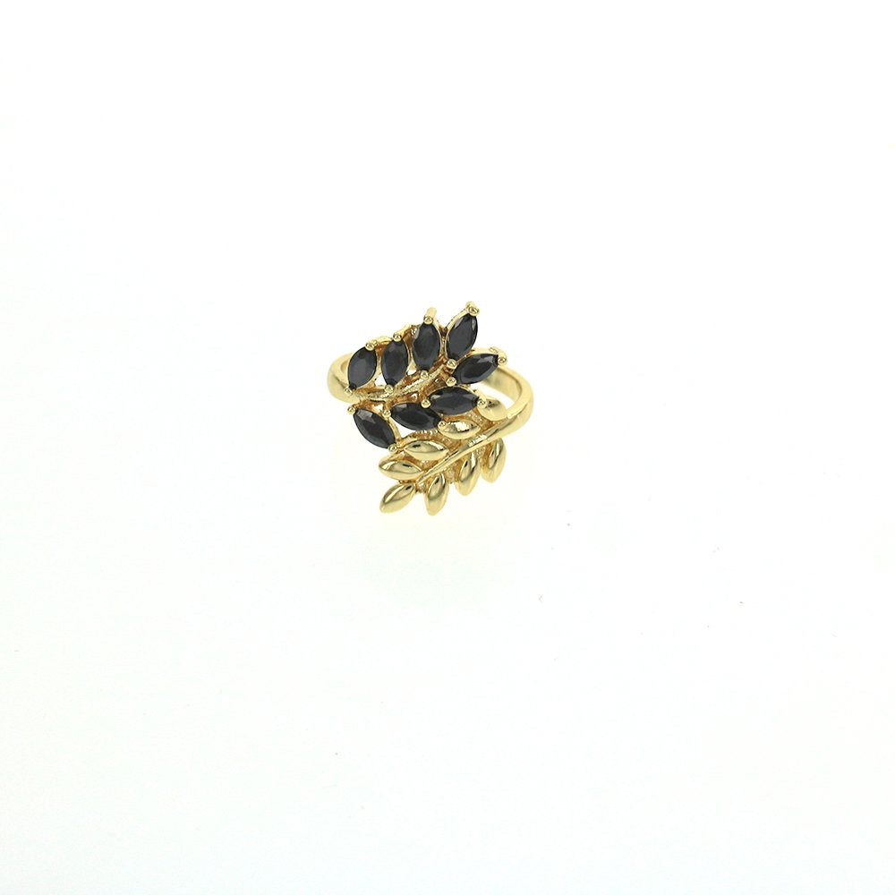 Anillo CZ con diseño de hojas dobles RG 2059 BK