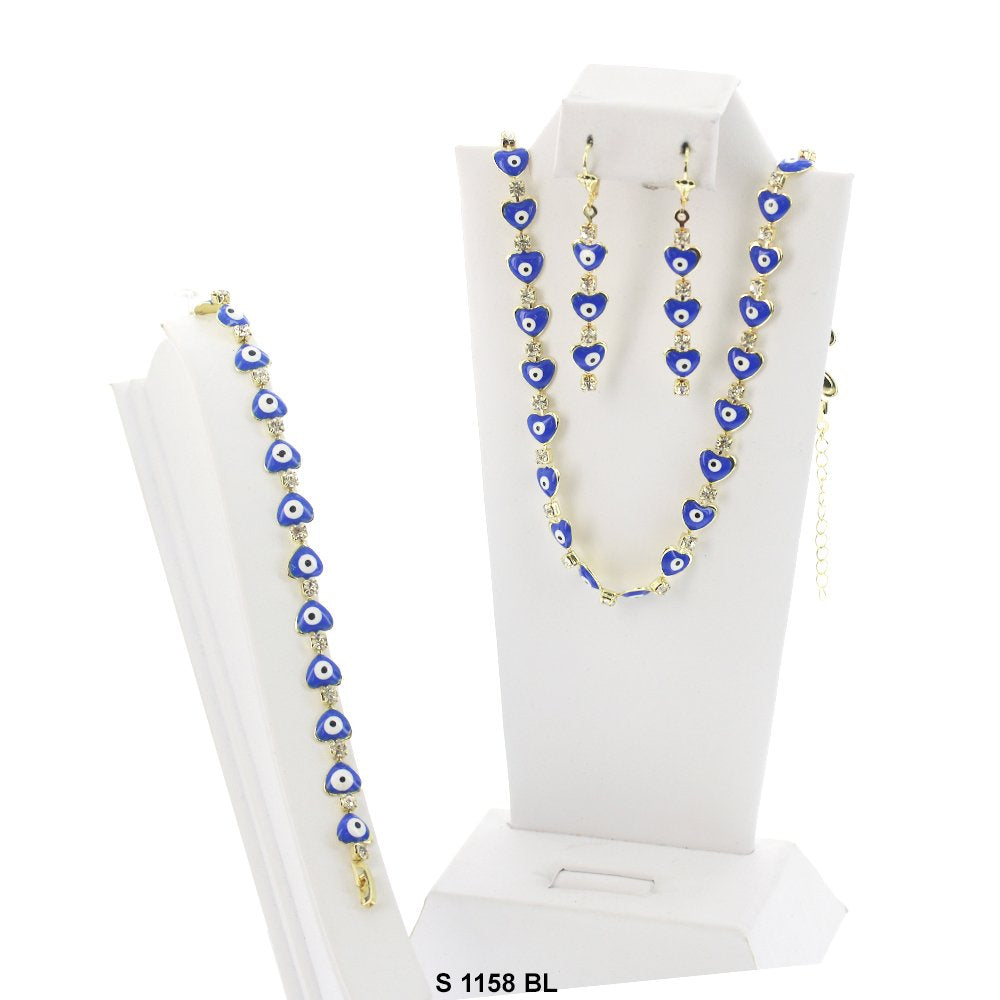 Heart Evil Eye With Cubic Zirconia Set S 1158 BL