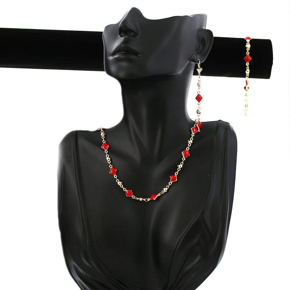 Diagonal Square Beads Necklace Set S 1176