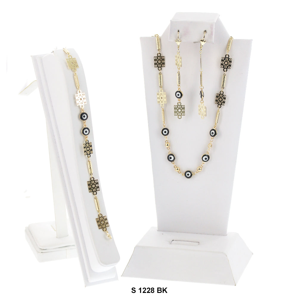 Squares With Evil Eye Necklace Set S 1228 BK