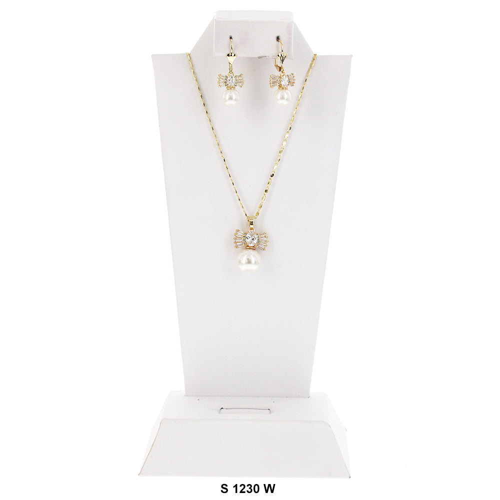 Bow With Pearl Necklace Set S 1230 W