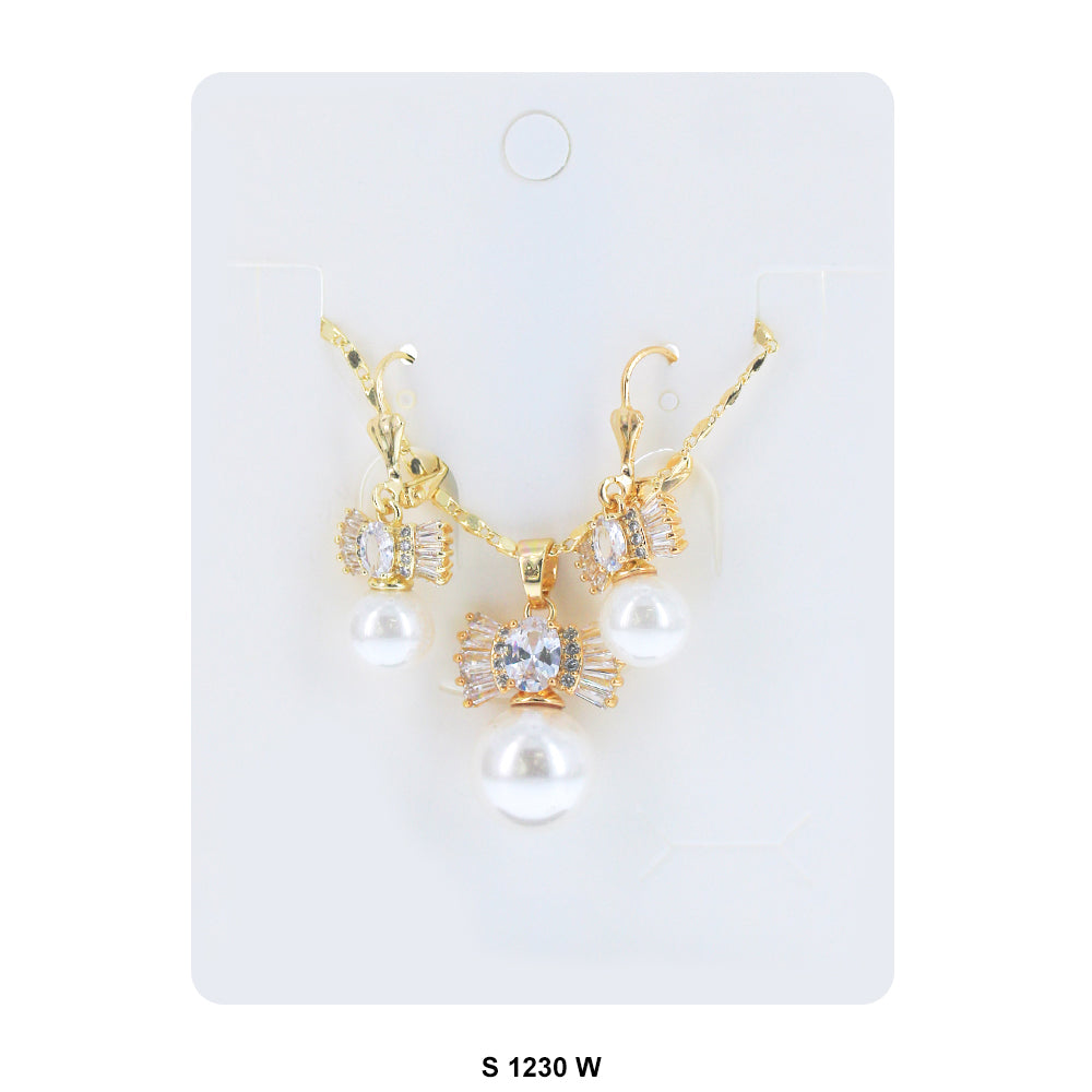 Bow With Pearl Necklace Set S 1230 W