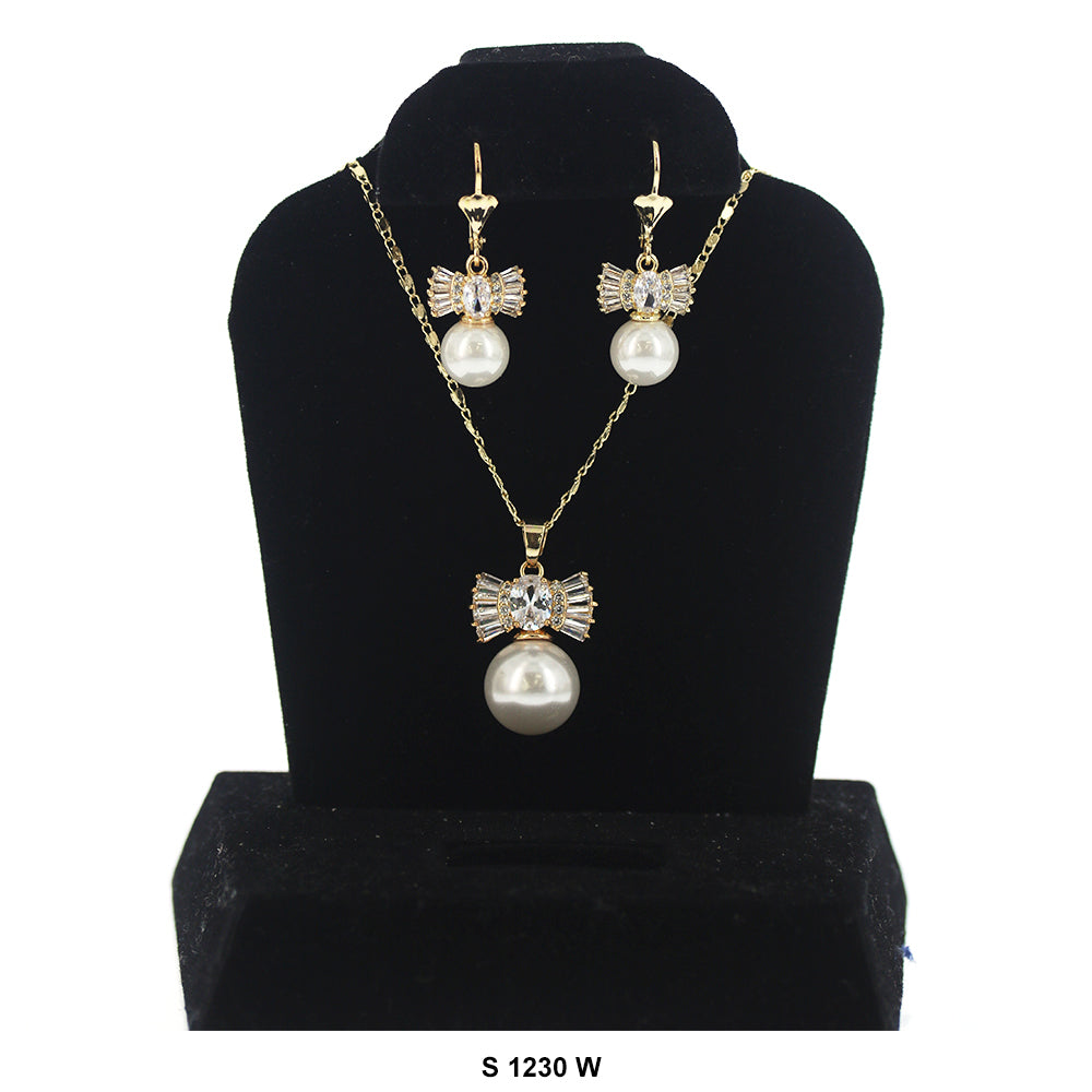 Bow With Pearl Necklace Set S 1230 W