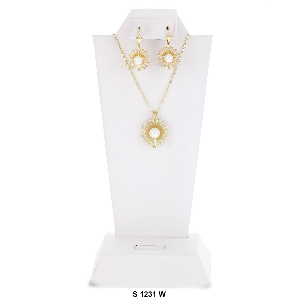 Flower With Pearl Necklace Set S 1231 W