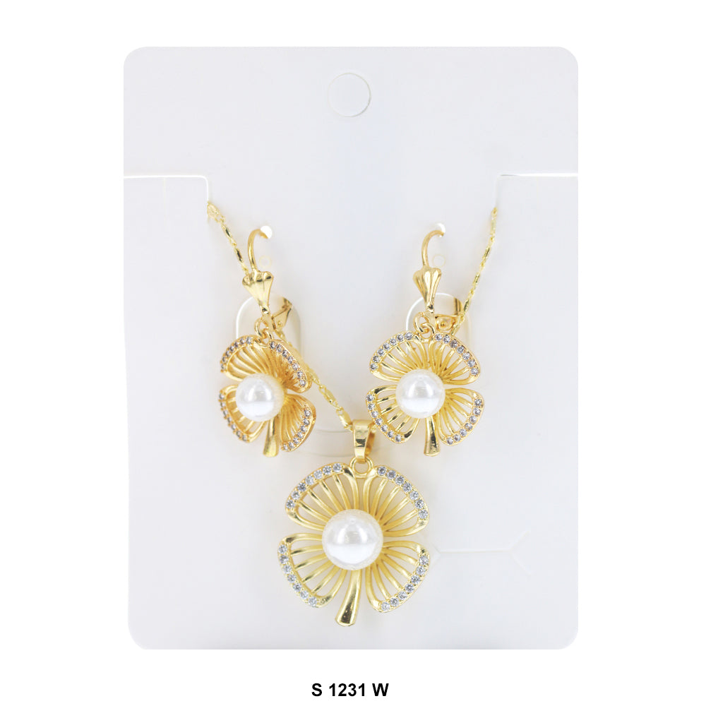 Flower With Pearl Necklace Set S 1231 W