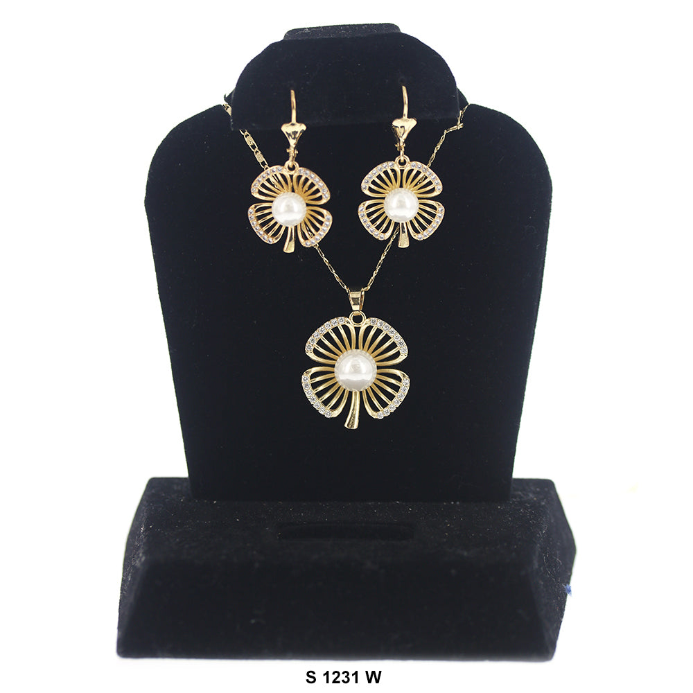 Flower With Pearl Necklace Set S 1231 W