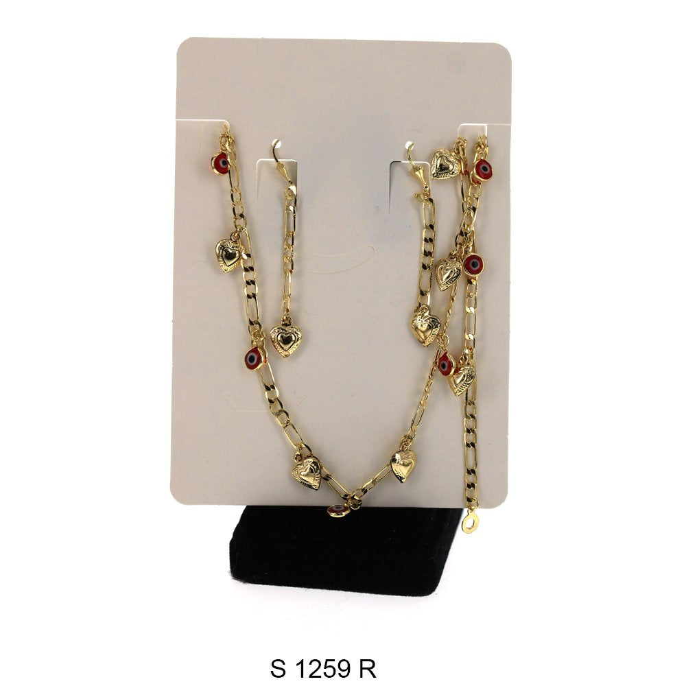 Heart With Evil Eye Necklace Set S 1259 R