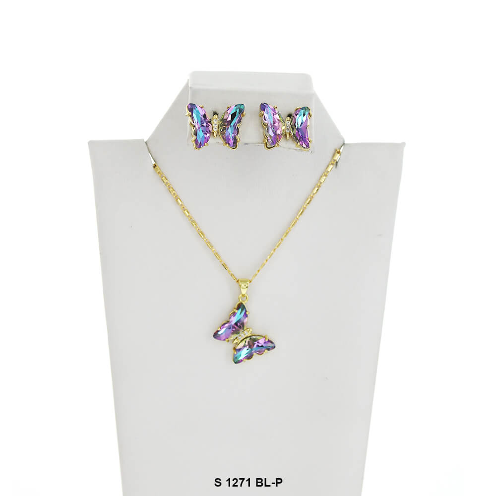 Butterfly Necklace Set S 1271 BL-P