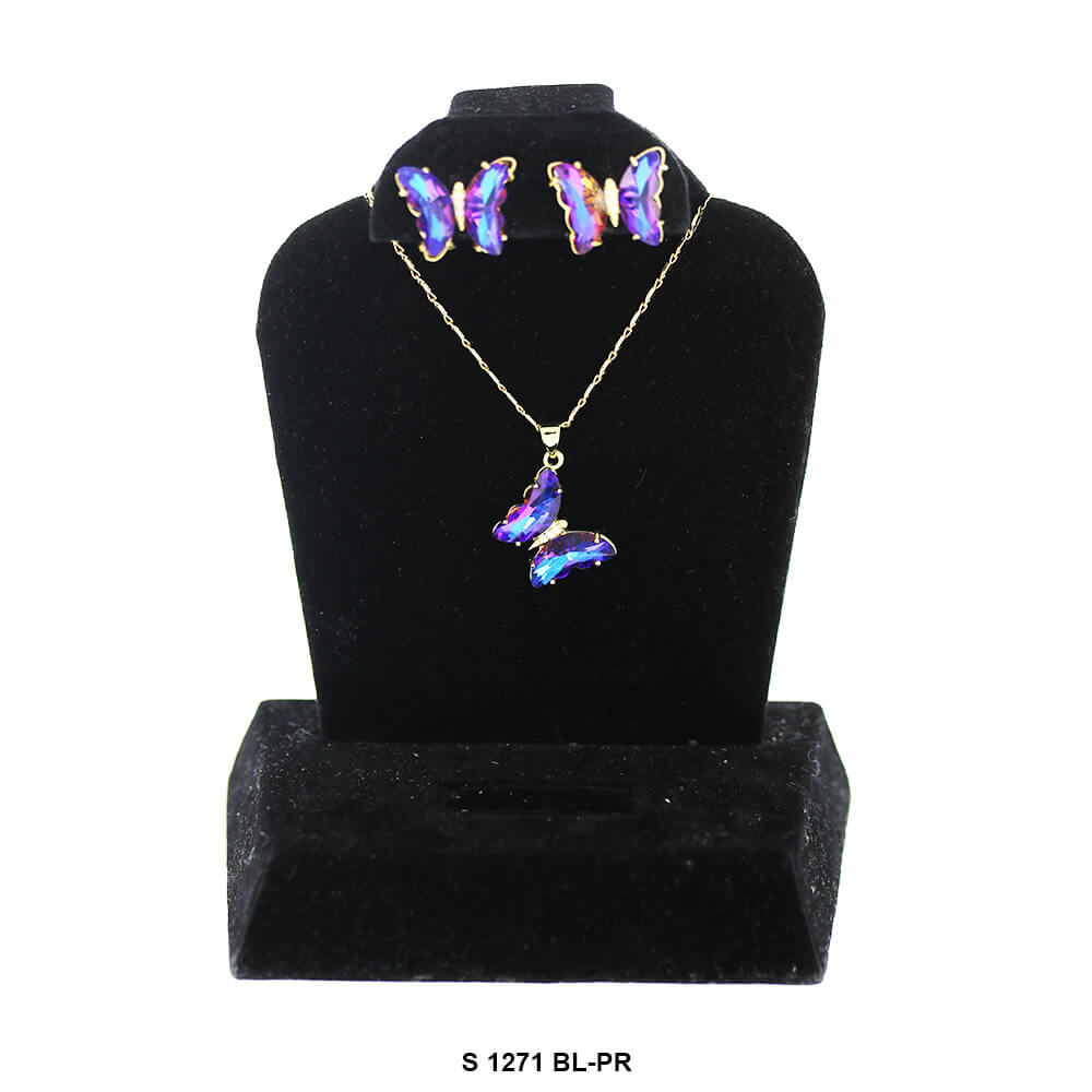 Butterfly Necklace Set S 1271 BL-PR