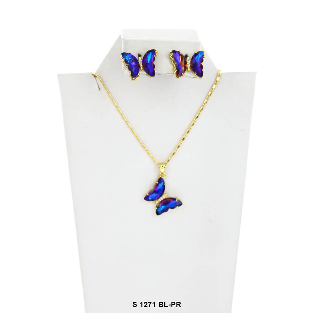 Butterfly Necklace Set S 1271 BL-PR