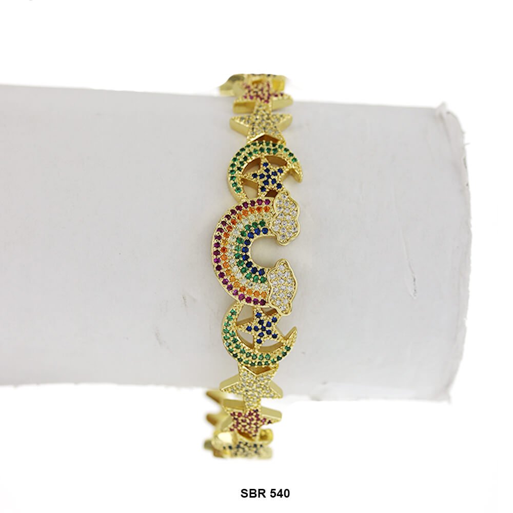 Rainbow Star And Moon Open Bangle Bracelet SBR 540