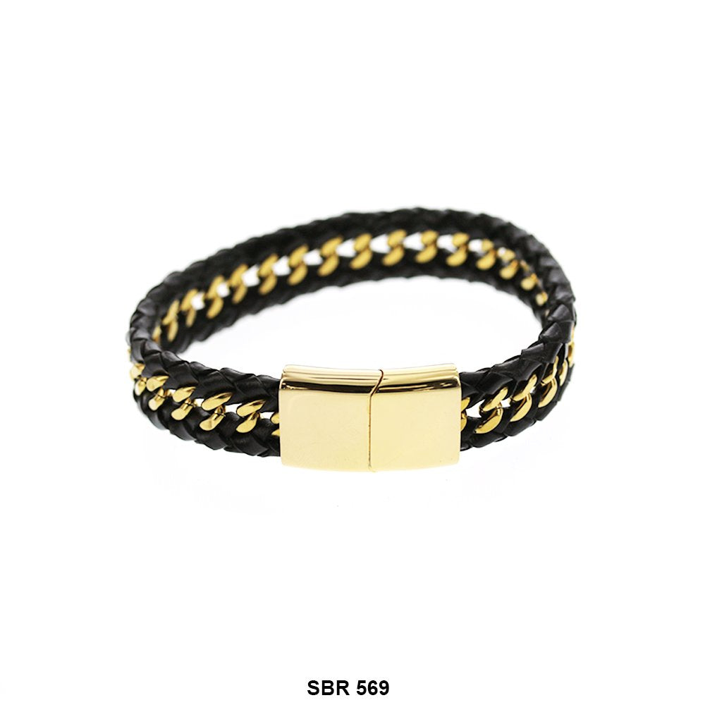 Stainless Steel Leather Bracelet SBR 569