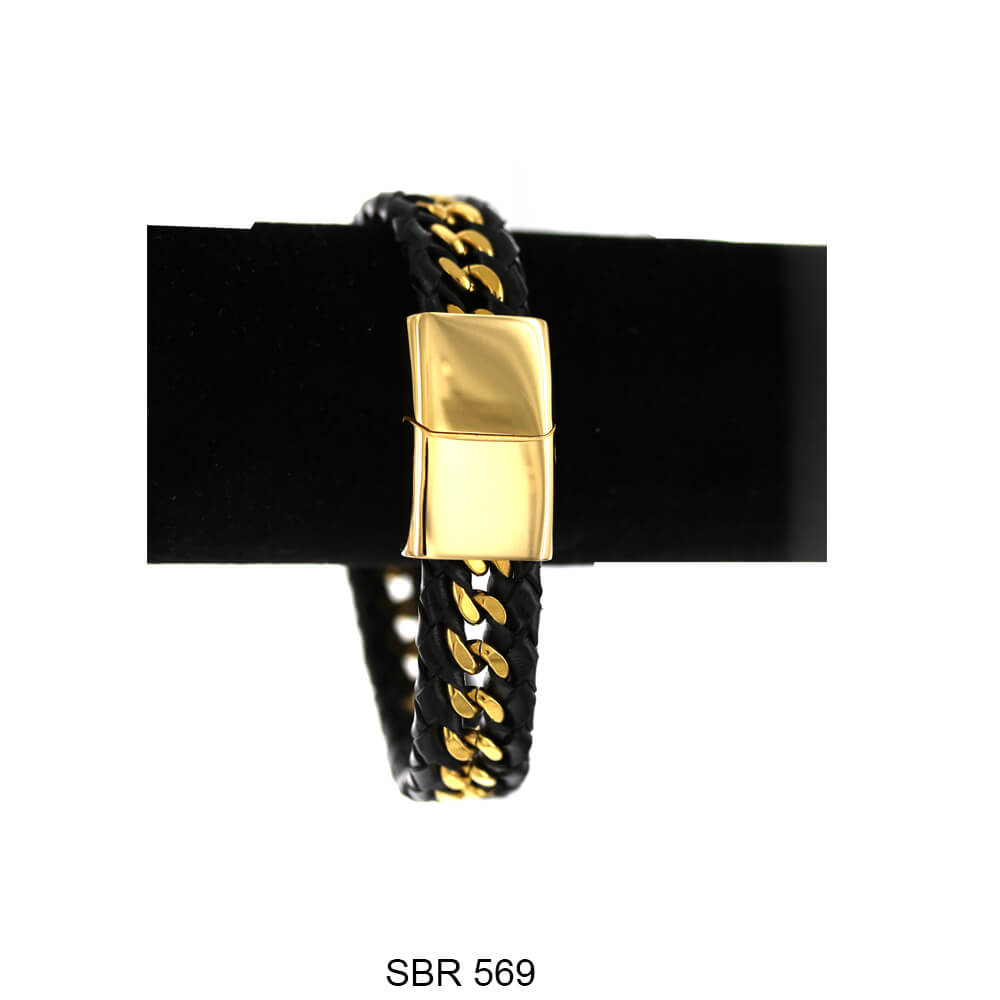 Stainless Steel Leather Bracelet SBR 569