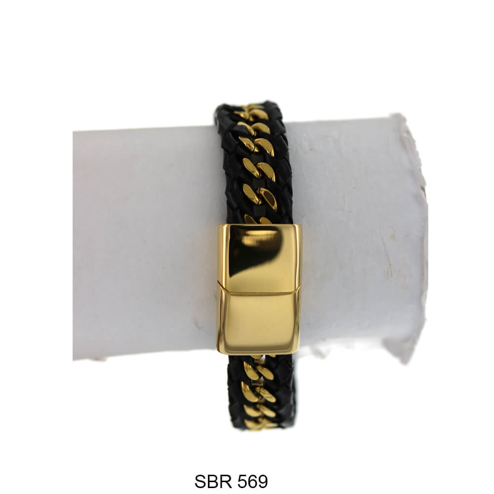 Stainless Steel Leather Bracelet SBR 569