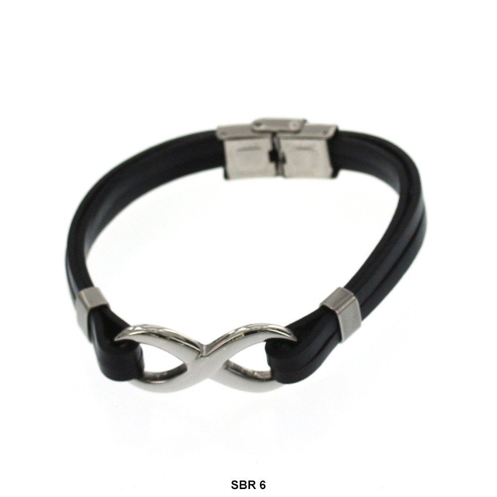 Stainless Steel Leather Bracelet SBR 6 BK