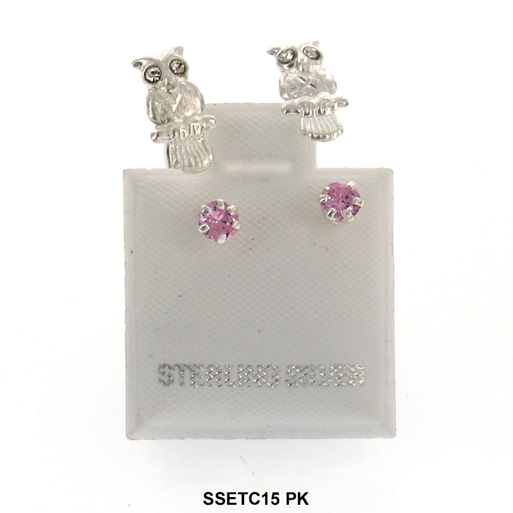 Owl 925 Sterling Silver Studs SSETC15 PK