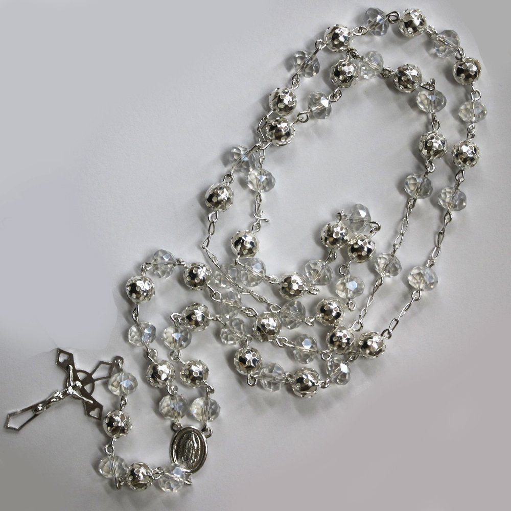 8 MM Crystal And Filligree Beads Rosary SSR C 8 CL