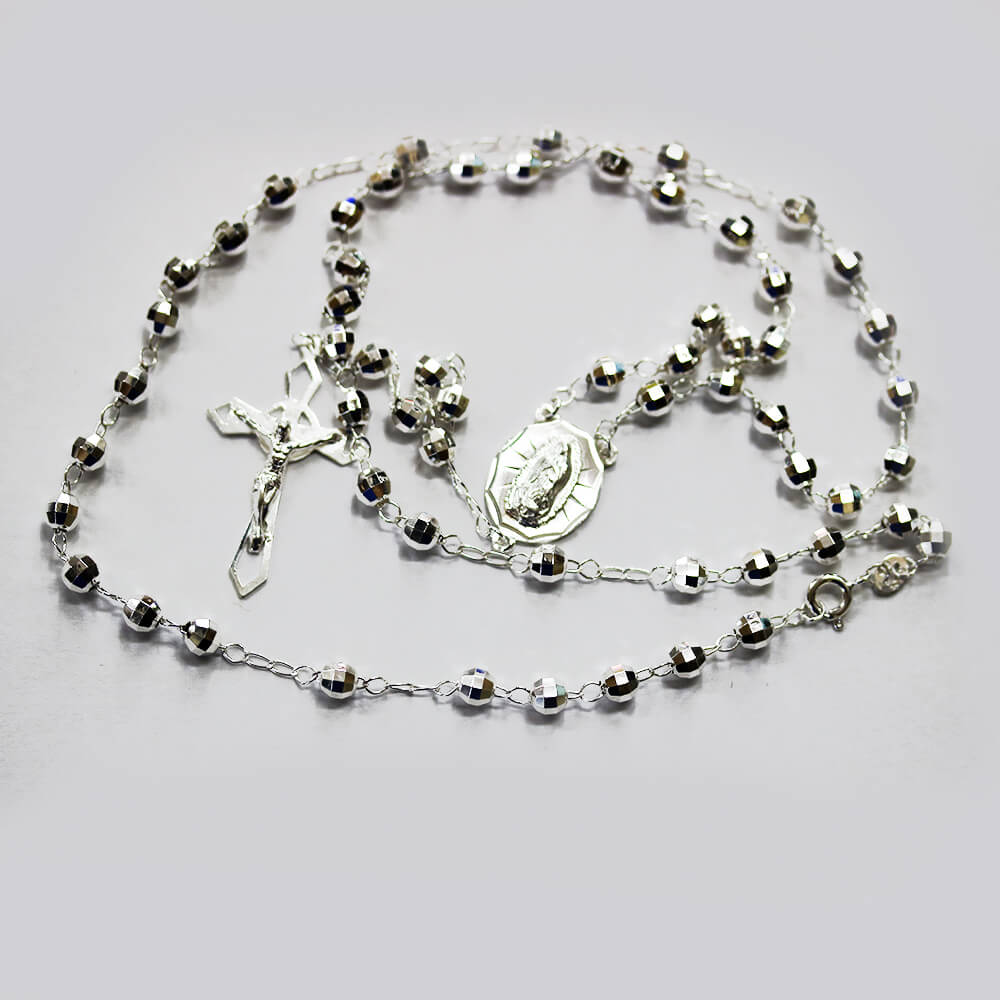 5 MM Diamond Cut Beads Sterling Silver Rosary SSR DC 5