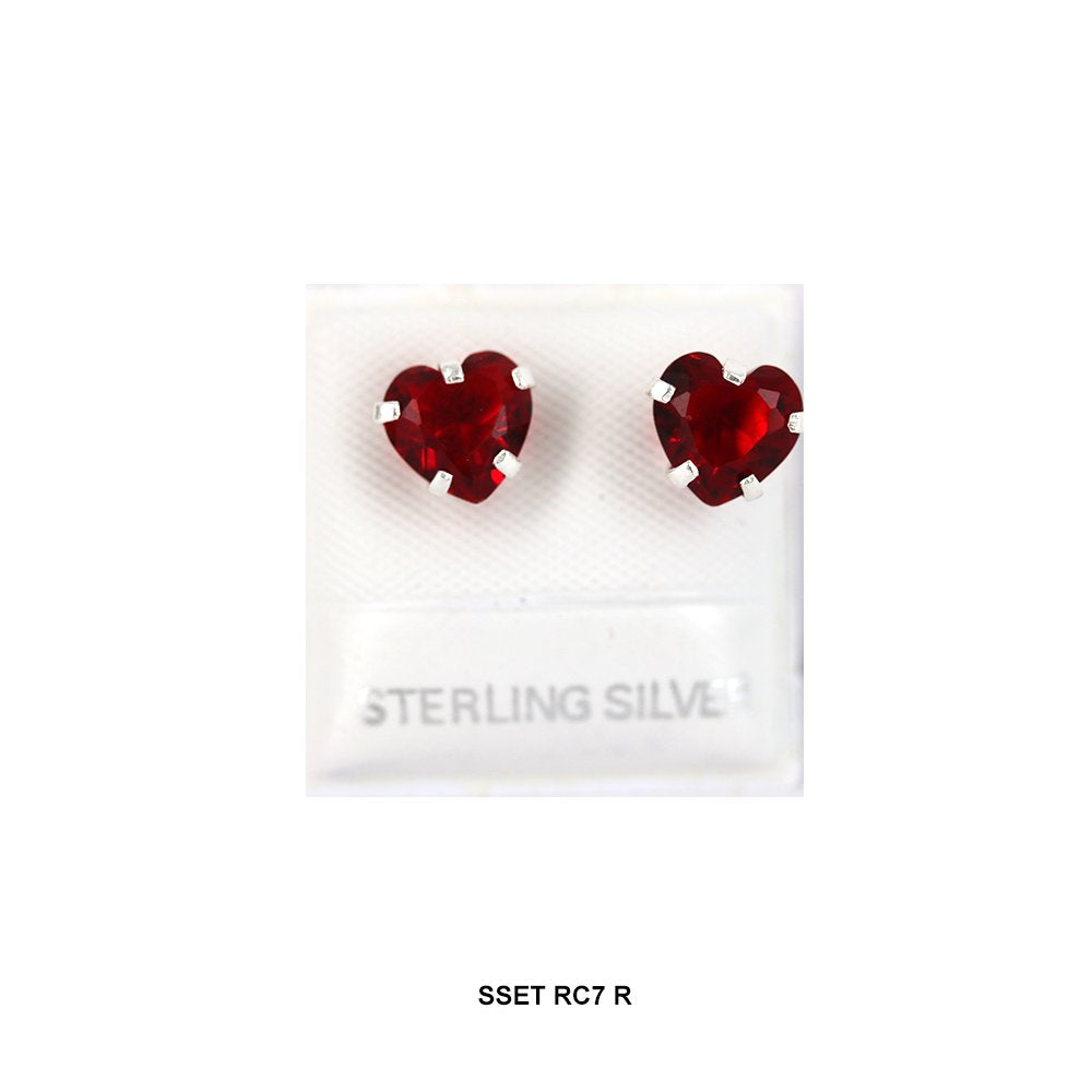 7 MM Heart 925 Sterling Silver CZ Stones Studs SSST RC7 R