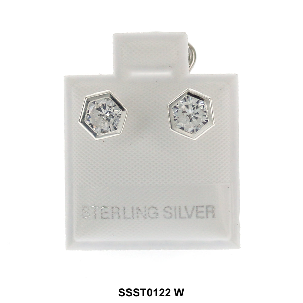 Hexagon 925 Sterling Silver Studs SSST0122 W