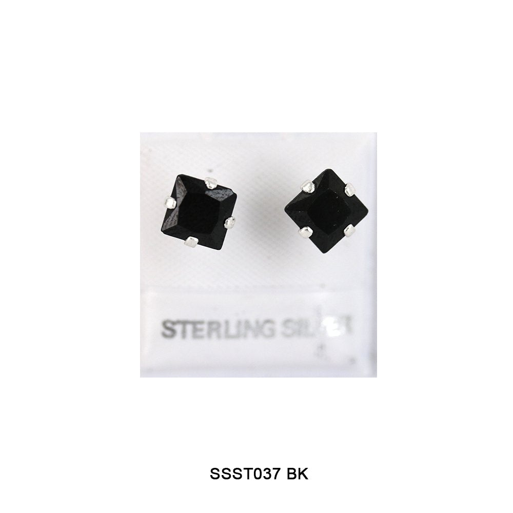 Square 925 Sterling Silver Studs SSST037 BK