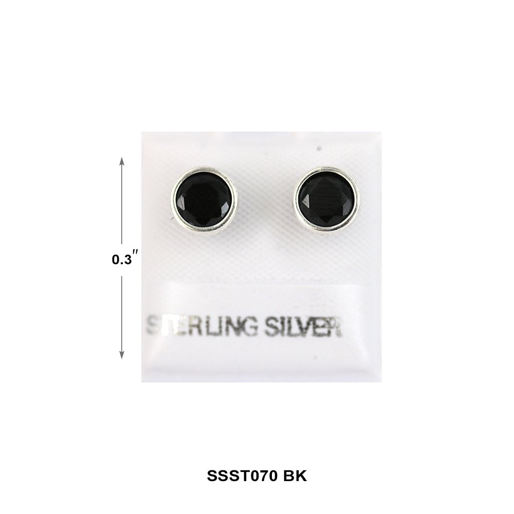 Round 925 Sterling Silver Studs SSST070 BK